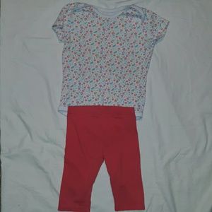 Girls 24mnth floral onesie & red-orange leggins